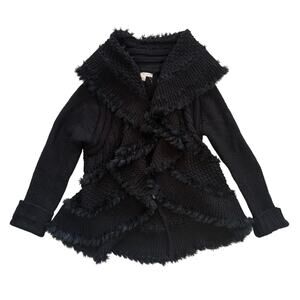 Boston Proper Black Thick Knit Open Front Jacket Size Large